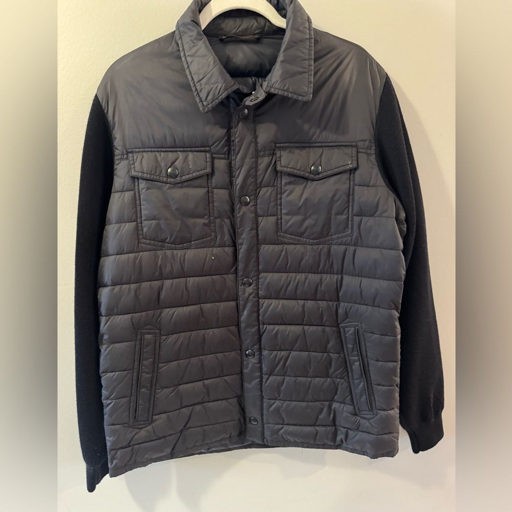 Massimo Dutti Men's Navy Blue Quilted Jacket L